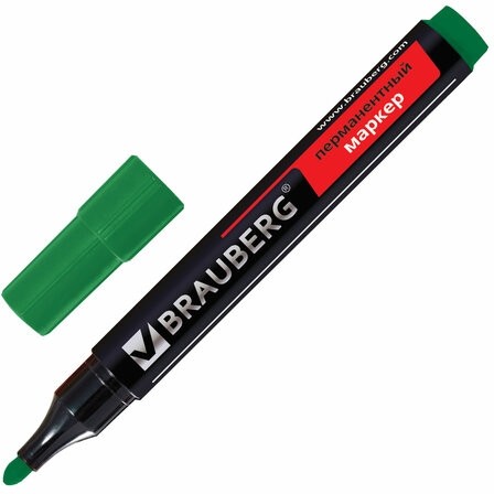 Маркер перманентный (нестираемый) BRAUBERG "Contract", ЗЕЛЕНЫЙ, круглый наконечник, 3 мм, без клипа, 150468