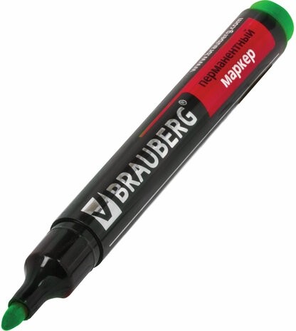 Маркер перманентный (нестираемый) BRAUBERG "Contract", ЗЕЛЕНЫЙ, круглый наконечник, 3 мм, без клипа, 150468