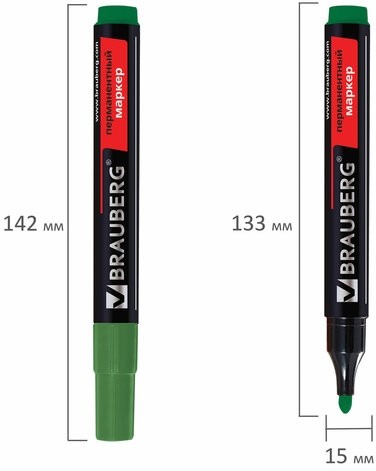 Маркер перманентный (нестираемый) BRAUBERG "Contract", ЗЕЛЕНЫЙ, круглый наконечник, 3 мм, без клипа, 150468
