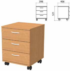 Тумба подкатная &quot;Бюджет&quot;, 398х406х521 мм, 3 ящика, груша ароза, 402952-336