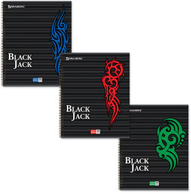 Тетрадь А5, 96 л., BRAUBERG, гребень, клетка, выборочный лак, &quot;БЛЭК ДЖЭК&quot;, 401850