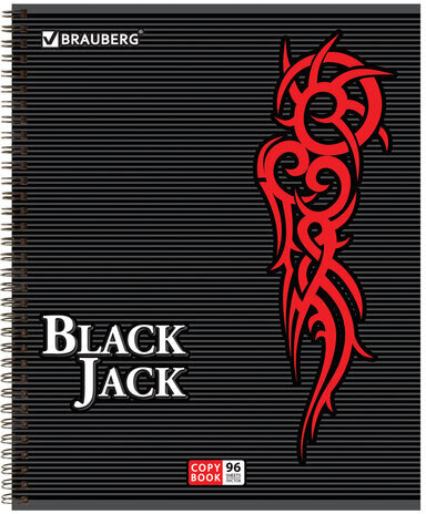 Тетрадь А5, 96 л., BRAUBERG, гребень, клетка, выборочный лак, "БЛЭК ДЖЭК", 401850