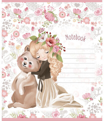 Тетрадь 12 л., ПЗБМ, клетка, фольга, "Нежность" (5 видов), 017446