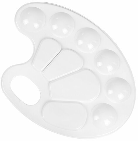 Палитра для рисования ПИФАГОР "ЭНИКИ-БЕНИКИ", белая, овальная, 10 ячеек (6 ячеек для красок и 4 для смешивания), 192352