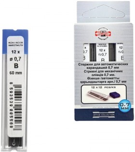 Грифели запасные 0,7 мм, B, KOH-I-NOOR, КОМПЛЕКТ 12 шт., 416200B007PKRU