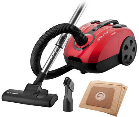 Пылесос BRAYER BR4223, с пылесборником, 1800 Вт, мощность всасывания 380 Вт, черный/красный