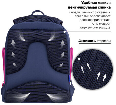Рюкзак BRAUBERG CLASSIC, легкий каркас, премиум материал, "Stars", синий, 37х32х21 см, 271394