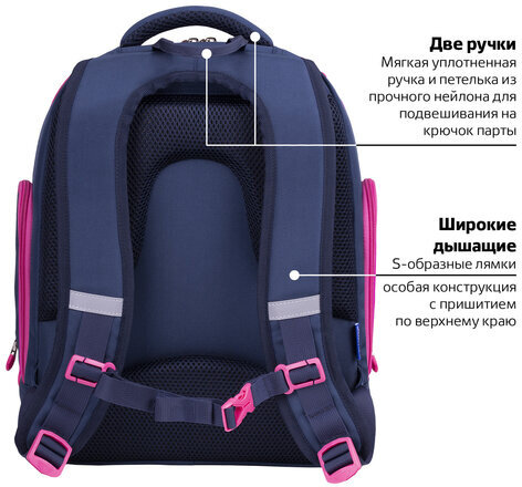 Рюкзак BRAUBERG CLASSIC, легкий каркас, премиум материал, "Stars", синий, 37х32х21 см, 271394