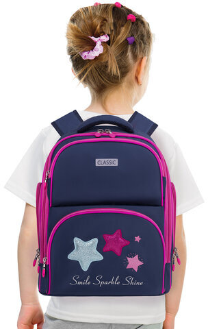 Рюкзак BRAUBERG CLASSIC, легкий каркас, премиум материал, "Stars", синий, 37х32х21 см, 271394