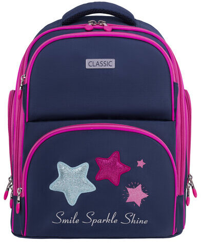 Рюкзак BRAUBERG CLASSIC, легкий каркас, премиум материал, "Stars", синий, 37х32х21 см, 271394