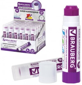 Клей-карандаш BRAUBERG, 9 г, обесцвечивающийся после высыхания, 220872