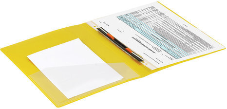 Папка с металлическим скоросшивателем и внутренним карманом BRAUBERG "Contract", желтая, до 100 л., 0,7 мм, бизнес-класс, 221785