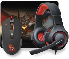 Набор проводной игровой DEFENDER Devourer MHP-006, гарнитура, мышь 5 кнопок + 1 колесо-кнопка, коврик, черный, 52006