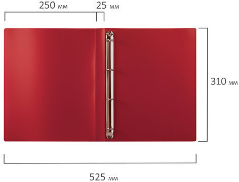 Папка на 4 кольцах STAFF, 25 мм, красная, до 170 листов, 0,5 мм, 225726