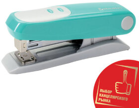 Степлер №24/6, 26/6 BRAUBERG &quot;Germanium&quot;, до 20 листов, бирюзовый, ГАРАНТИЯ 5 ЛЕТ, 226573