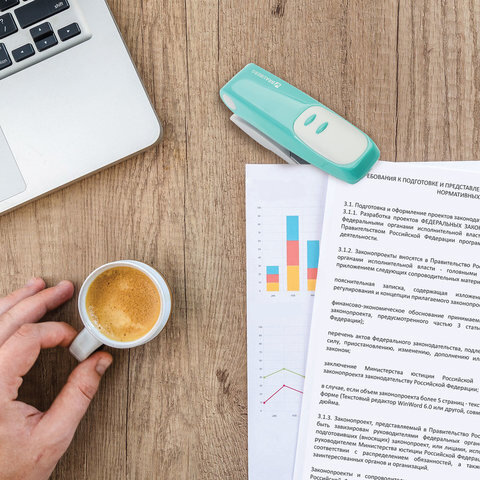 Степлер №24/6, 26/6 BRAUBERG "Germanium", до 20 листов, бирюзовый, ГАРАНТИЯ 5 ЛЕТ, 226573