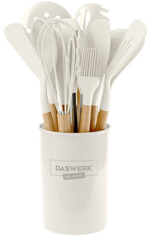 Набор силиконовых кухонных принадлежностей с деревянными ручками 12 в 1, молочный, DASWERK, 608193