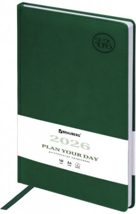 Ежедневник датированный 2026 БОЛЬШОЙ ФОРМАТ 210х297 мм, А4, BRAUBERG &quot;Favorite&quot;, под кожу, зеленый, 117239