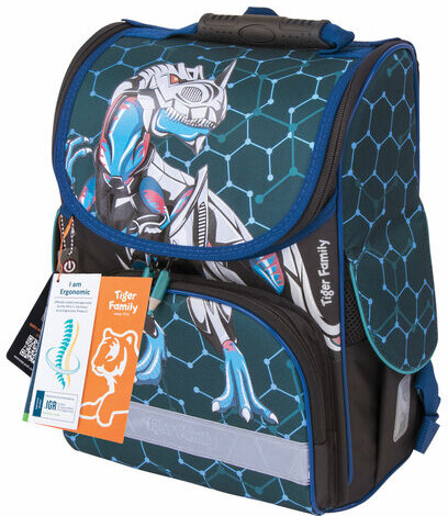 Ранец TIGER FAMILY для начальной школы, Nature Quest, "Metal Dino", 35х31х19 см, 228877, TGNQ-054A