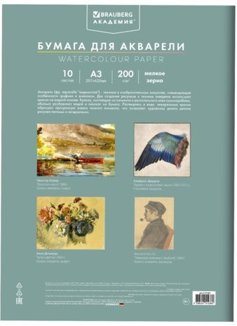Папка для акварели БОЛЬШАЯ А3, 10л., 200 г/м2, 297х420мм, BRAUBERG АКАДЕМИЯ, "Летний натюрморт", 117741