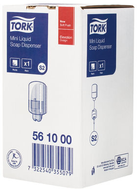 Дозатор для жидкого мыла TORK (Система S2) Elevation, 0,5 л, mini, белый, 561000