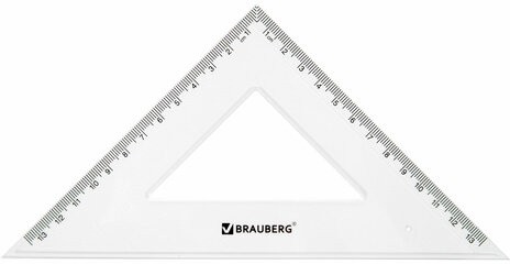 Набор чертежный BRAUBERG (линейка 20 см, 2 треугольника, транспортир), прозрачный, 210853
