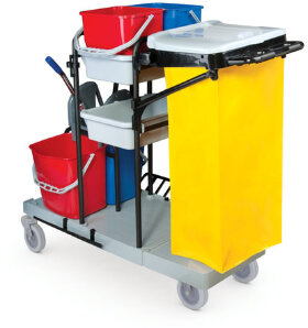Тележка уборочная BRABIX, ведра 2х20 л, 2х11 л, механический отжим, держатель для мешка, мешок, 2 поддона, 601501