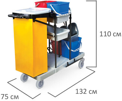 Тележка уборочная BRABIX, ведра 2х20 л, 2х11 л, механический отжим, держатель для мешка, мешок, 2 поддона, 601501