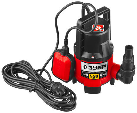Дренажный насос для грязной воды ЗУБР НПГ-М1-550, 550 Вт, 160 л/мин, погружной, НПГ-М1-550