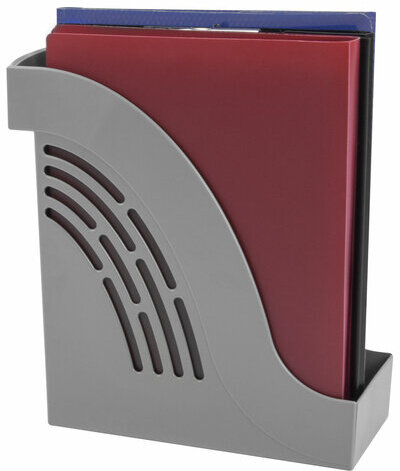 Лоток вертикальный для бумаг BRAUBERG "Office", 255х95х290 мм, серый, 237229