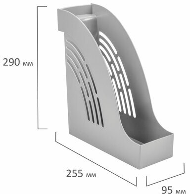 Лоток вертикальный для бумаг BRAUBERG "Office", 255х95х290 мм, серый, 237229