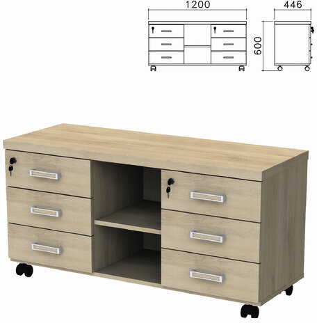 Тумба-креденция "Приоритет" 1200х446х600 мм, 6 ящиков, кронберг, (КОМПЛЕКТ)
