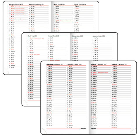 Ежедневник датированный 2023 МАЛЫЙ ФОРМАТ 100х150 мм А6, BRAUBERG "Rainbow", под кожу, красный, 113924