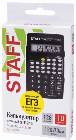Калькулятор инженерный STAFF STF-245, КОМПАКТНЫЙ (120х70 мм), 128 функций, 10 разрядов, 250194
