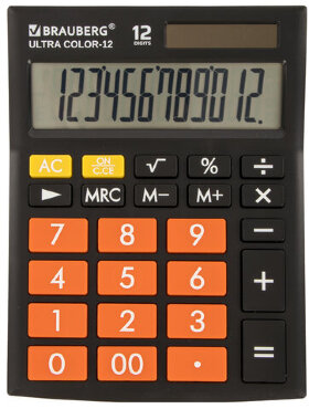 Калькулятор настольный BRAUBERG ULTRA COLOR-12-BKRG (192x143 мм), 12 разрядов, двойное питание, ЧЕРНО-ОРАНЖЕВЫЙ, 250499