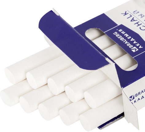 Мел белый BRAUBERG "АКАДЕМИЯ" (АЛГЕМ), КОМПЛЕКТ 10 штук, круглый, мягкий, 271147