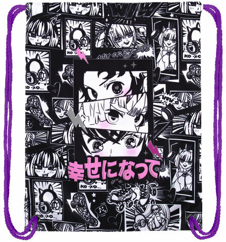 Мешок для обуви BRAUBERG PREMIUM, карман, подкладка, светоотражайка, 43х33 см, Anime movie, 272423