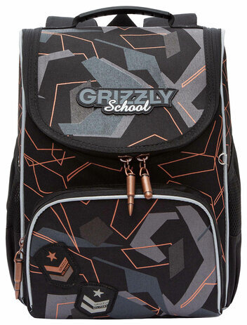 Ранец GRIZZLY анатомическая спинка, с мешком для обуви, для мальчиков, SERIOUS, 33х25х13 см, RAm-485-6/1