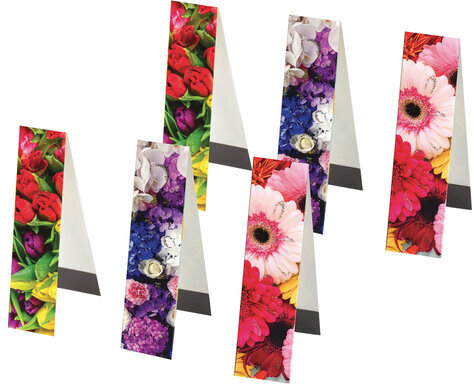 Закладки для книг с магнитом ЦВЕТЫ, набор 6 шт., блестки, 25x196 мм, ЮНЛАНДИЯ, 129618