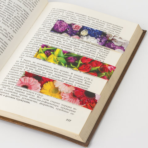 Закладки для книг с магнитом ЦВЕТЫ, набор 6 шт., блестки, 25x196 мм, ЮНЛАНДИЯ, 129618