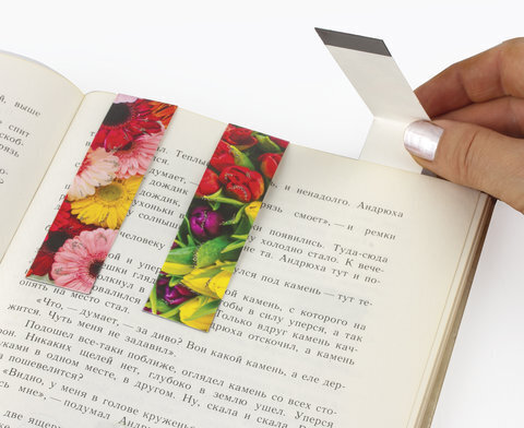 Закладки для книг с магнитом ЦВЕТЫ, набор 6 шт., блестки, 25x196 мм, ЮНЛАНДИЯ, 129618