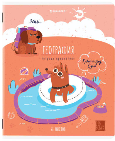 Тетрадь предметная DOG БОБИК 48 л., TWIN-лак, ГЕОГРАФИЯ, клетка, подсказ, BRAUBERG, 404786