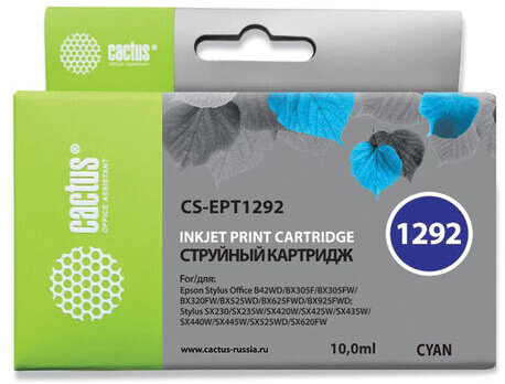 Картридж струйный CACTUS (CS-EPT1292) для EPSON Stylus B42WD/BX305W/BX625WD, голубой