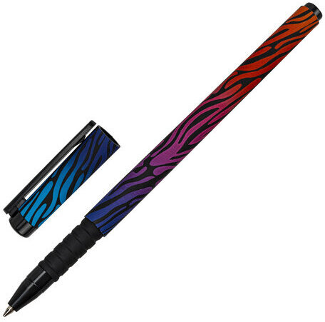 Ручка шариковая BRAUBERG SOFT TOUCH GRIP "NEON ZEBRA", СИНЯЯ, мягкое покрытие, узел 0,7 мм, 143721