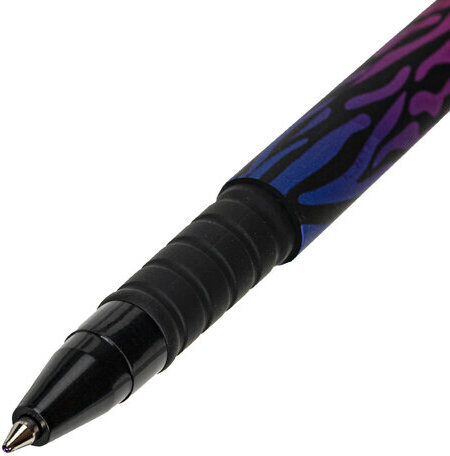 Ручка шариковая BRAUBERG SOFT TOUCH GRIP "NEON ZEBRA", СИНЯЯ, мягкое покрытие, узел 0,7 мм, 143721