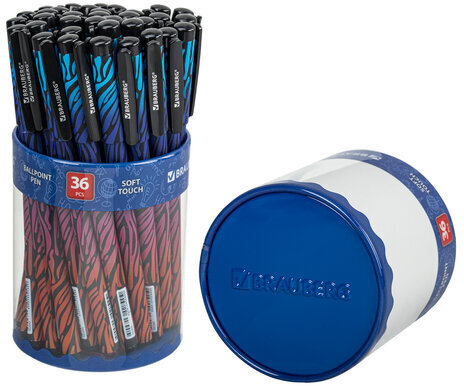 Ручка шариковая BRAUBERG SOFT TOUCH GRIP "NEON ZEBRA", СИНЯЯ, мягкое покрытие, узел 0,7 мм, 143721