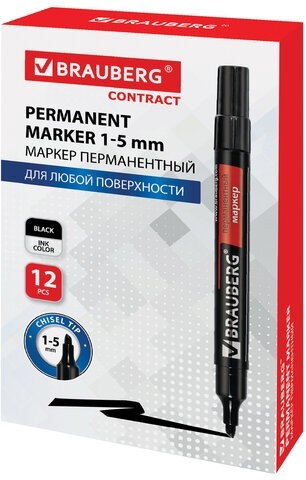Маркер перманентный (нестираемый) BRAUBERG "Contract", ЧЕРНЫЙ, скошенный наконечник, 1-5 мм, без клипа, 150469
