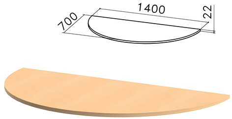 Стол приставной полукруг "Монолит", 1400х700х750 мм, БЕЗ ОПОР (640137), цвет бук бавария, ПМ35.1