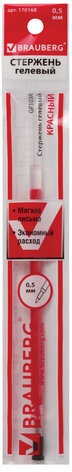 Стержень гелевый BRAUBERG 130 мм, КРАСНЫЙ, узел 0,5 мм, линия письма 0,35 мм, 170168