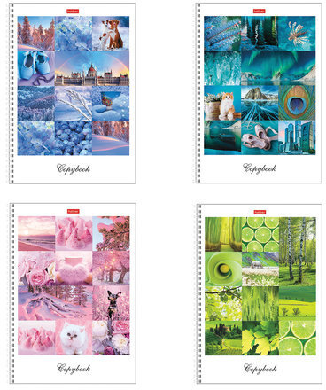 Тетрадь А4, 80 л., HATBER, гребень, клетка, сплошной лак, цветной срез, "Краски дня" (4 вида), 80Т4В1гр